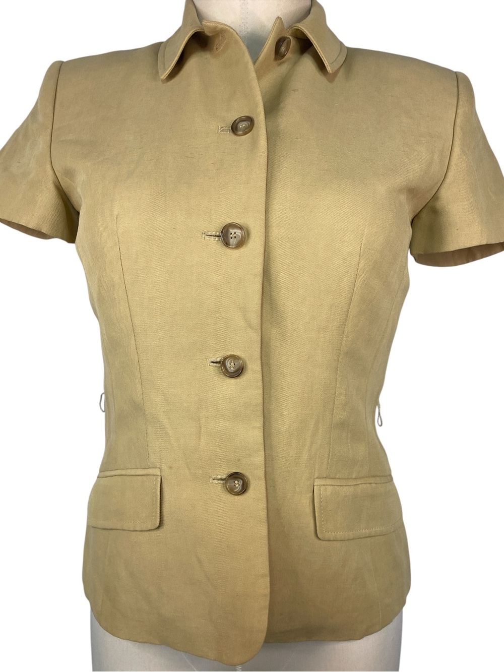 Ann Taylor Linen Blend SS Lined Tailored Blazer in Light Khaki Women’s Size 2